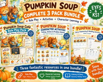 Pumpkin Soup Activities Bundle | Story Sequencing, Character Activities & Café Role Play | EYFS KS1 Printable Pack