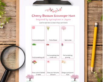 Cherry Blossom Scavenger Hunt Printable – Spring Nature Activity for Kids, Outdoor Learning Worksheet PDF
