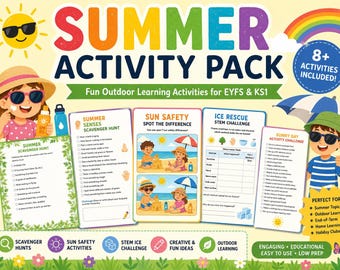 Summer Activity Pack for Kids | Printable Summer Activities | EYFS KS1 | Summer Scavenger Hunt | Sun Safety Activities | STEM Challenge