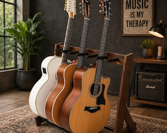 Guitar Stand Rack for Multiple Guitars, Wooden Guitar Holder Floor Stand, Acoustic and Electric Guitar Storage Rack, Home Studio  Organizer