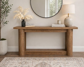 Farmhouse Console Table 63 Inch, Entryway Table with Storage Shelf, Narrow Sofa Table Behind Couch, Rustic Hallway Table for Room Decor