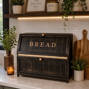 Farmhouse Wooden Bread Box Double Layer Large Bread Storage Bin Retro Kitchen Counter Bread Keeper Bamboo Bread Organizer with Lid