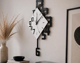 Modern Pendulum Wall Clock Large Geometric Wall Decor Luxury Acrylic Clock for Living Room Minimalist Black White Silent Wall Clock