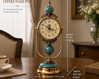Vintage Table Clock Elegant Gold Teal Mantel Clock Decorative Desk Clock Luxury Home Decor Unique Housewarming Gift Timeless Gift