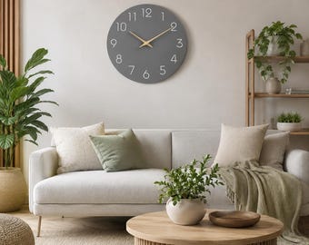 Gray Wall Clock 10\12\14 Inch, Modern Silent Round Clock with Wooden Hands, Easy-to-Read Numbers, Stylish Home Decor
