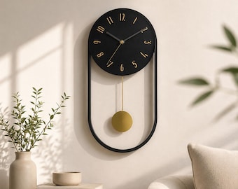 Modern Minimalist Pendulum Wall Clock, Silent Quartz Scandinavian Home Decor