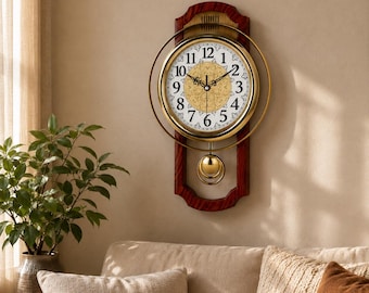 Vintage Pendulum Wall Clock: European Style Silent Quartz Home Decor (Gold or Brown)