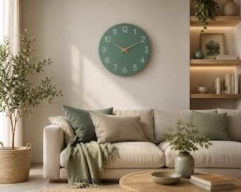 Dusty Teal Wall Clock 12 Inch  Muted Green Blue Clock  Modern Minimalist Decor  Silent Non Ticking  Scandinavian Wall Art