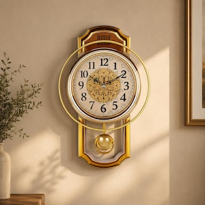 Vintage Pendulum Wall Clock: European Style Silent Quartz Home Decor (Gold or Brown)