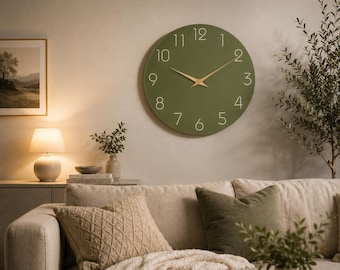 Modern Bamboo Wall Clock: Silent Quartz, Green Face, White Numbers (10-16 Inch)