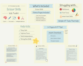 Scissors Skills | Occupational Therapy Bundle for Kids | 5+ Page Printable