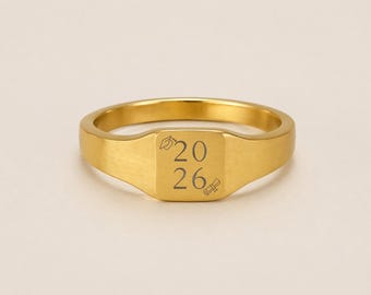 Gegraveerde vierkante zegelring 2026 | Roestvrij staal