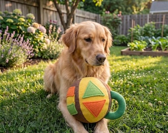 Jouet interactif en peluche pour chien avec poignée et formes colorées