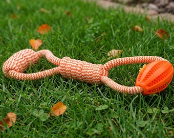 Juguete de cuerda para perros con pelota de goma resistente, 32 cm