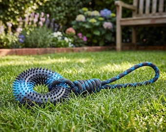 Dog chew toy with rope and durable rubber ring