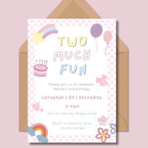 Compleanno TWO MUCH FUN / Invito digitale / Modello Canva modificabile / Compleanno per bambina/bambina