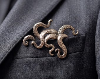 Spilla a forma di polpo per uomo e donna, spilla da bavero Kraken in argento, accessorio per abito nautico, regalo retrò da gentiluomo, porta fazzoletto da taschino