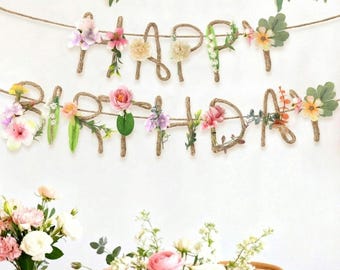 Wildflower 3D Metal Flower Birthday Banner (2 Pcs). Garden/Fairy Party Garland for 16th, 21st, 30th, 40th, 50th, 60th & 70th Birthdays.