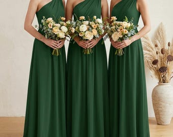 One Shoulder Chiffon Bridesmaid Dress Slimming Formal Evening Dress Wedding Party Dress Elegant Women Outfit