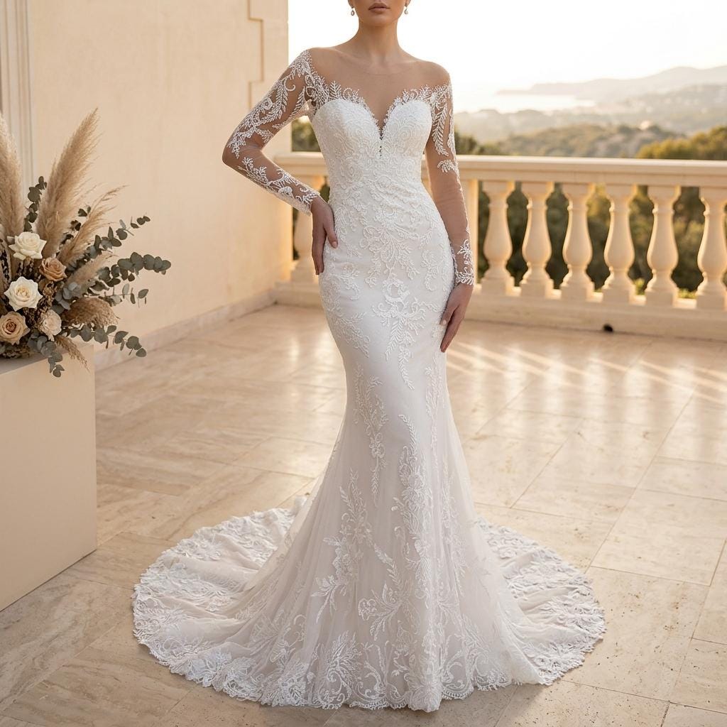 Wedding Dresses With Sleeves Fishtail - Etsy
