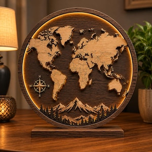 Laser cut files World Map 3D Multilayer whole world Art Wall Decor SVG glowforge Earth file Vector template DXF Ai Pdf cnc pattern