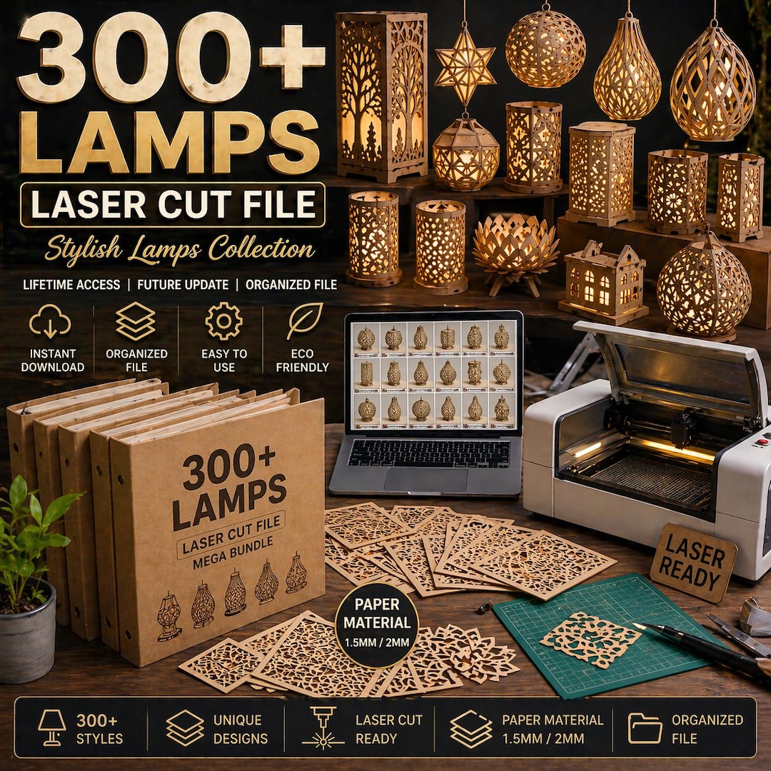 300+ Laser Cut Lamp Bundle | Lantern DXF for Glowforge | 3D Lamp CNC ...