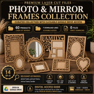 60+ Photo Frame SVG Bundle, Laser Cut Picture Frames, Mirror Frame DXF, Decorative Border Designs, Wood Frame Cricut Glowforge Files