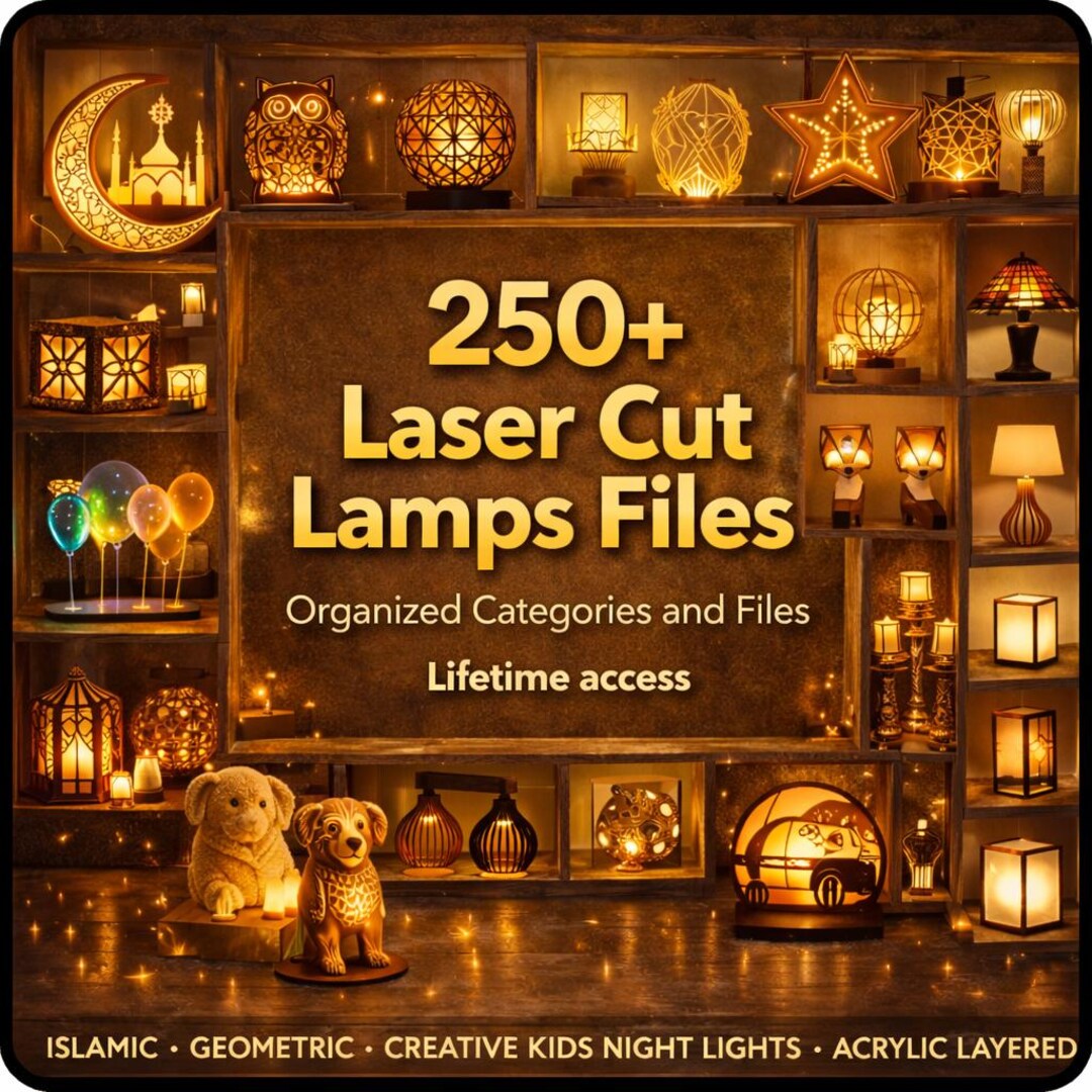 250+ Laser Cut Wooden Lamp Designs Bundle | CNC, Glowforge Lantern ...