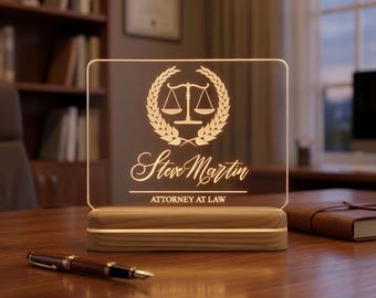 Personalized Lawyer Gift for Law School Graduation Custom Attorney Name Plate LED Lamp