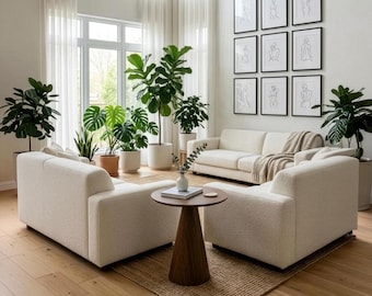 Sidobord i trä i svampstil, rund piedestal, minimalistisk design, specialdesignad RAL-färg