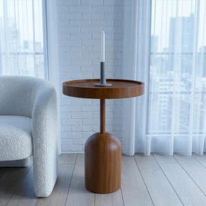 Table d'appoint ronde avec plateau en bois, guéridon moderne, design minimaliste, finition RAL personnalisée