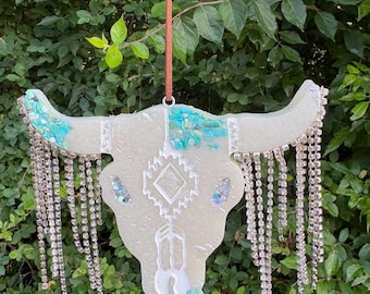Deodorante per auto Western Longhorn XL / Profumo di cetriolo e melone / Nappe di strass / Deodorante per auto a tema cowgirl