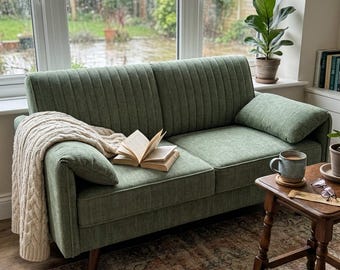 64.5" Chenille Loveseat Sofa, Mid Century Modern Couch, Deep Seat Small Space Sofa, Scandinavian Living Room Furniture