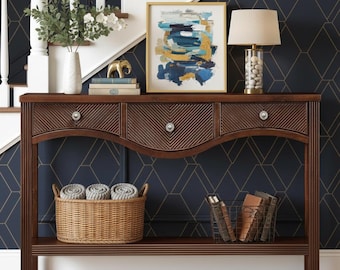 Fluted Wood Console Table 52", Espresso Retro Entryway Sofa Table 3 Drawers Shelf