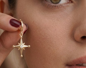 Orecchini a stella, orecchini a perno a forma di stella, orecchini delicati con diamanti, orecchini a cerchio pendenti unici, orecchini di tendenza, regalo per la festa della mamma