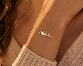 14K Gold Personalized Name Bracelet, Custom Gold Name Bracelet, Dainty Name Bracelet, Gift for Her, Minimalist Jewelry