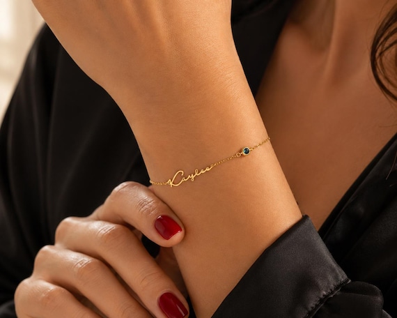14K Gold Personalized Name Bracelet with Birthstone , Custom Gold Name Bracelet, Christmas Gift for Her,Birthday Gift for Mom