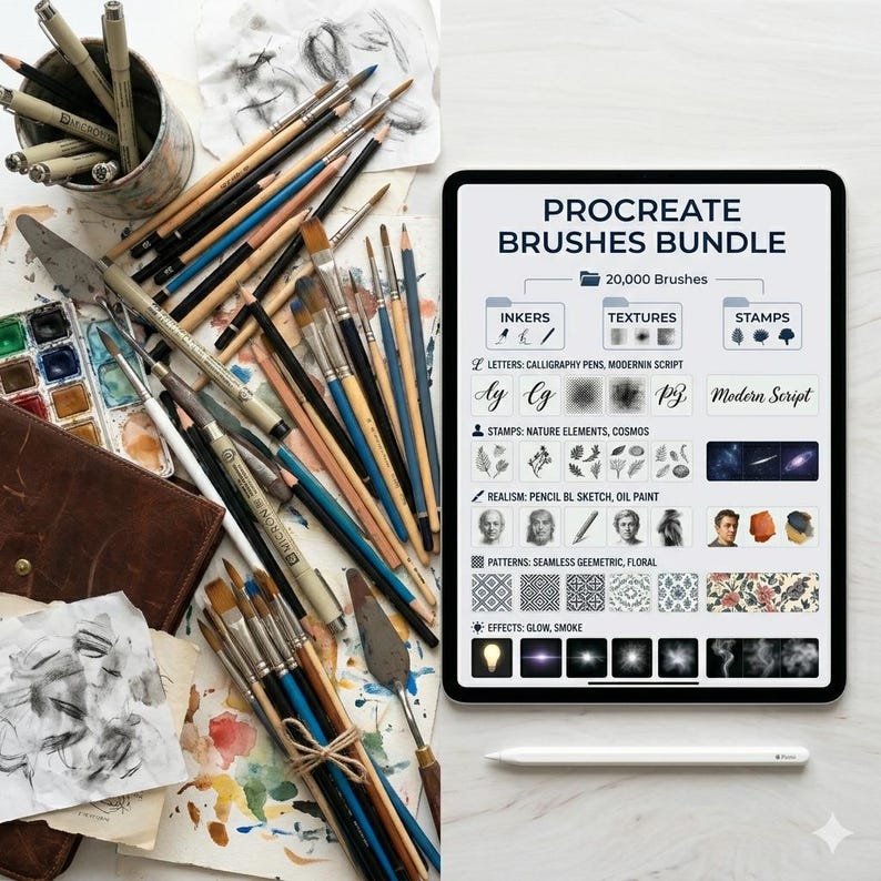 20000+ Procreate Brushes Mega Bundle (tattoo, Hair, Texture, Watercolor ...