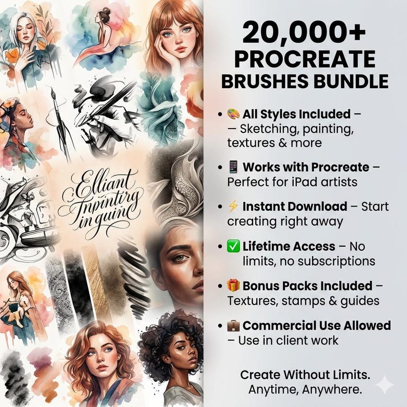 20000+ Procreate Brushes Mega Bundle (tattoo, Hair, Texture, Watercolor ...