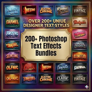 200+ Photoshop Text Effects Bundle | 3D, Neon, Gold, Retro Styles (Digital Download)