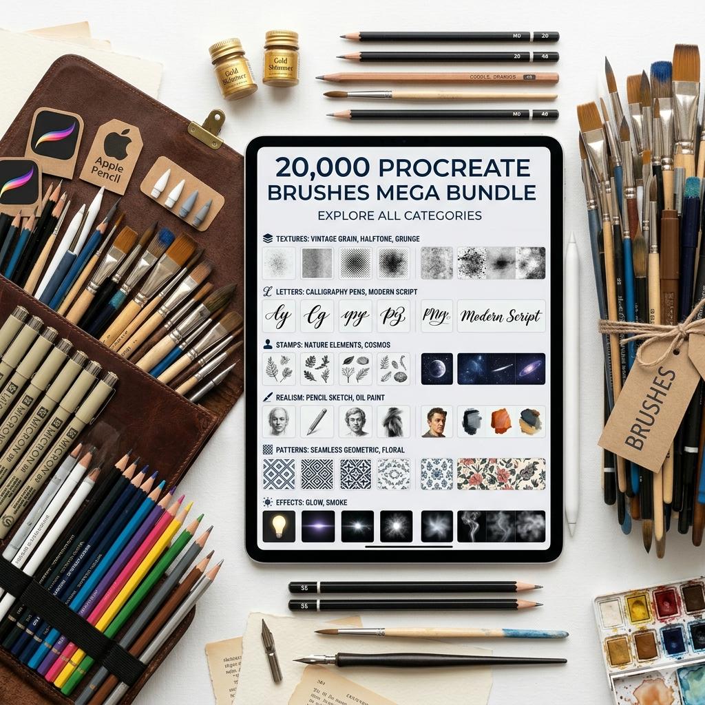 20000+ Procreate Brushes Mega Bundle (tattoo, Hair, Texture, Watercolor ...