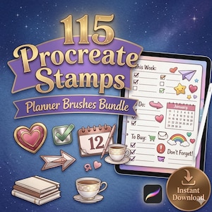115+ Procreate Planner Stamps Bundle, Digital Journal Icons, GoodNotes Elements (Instant Download)