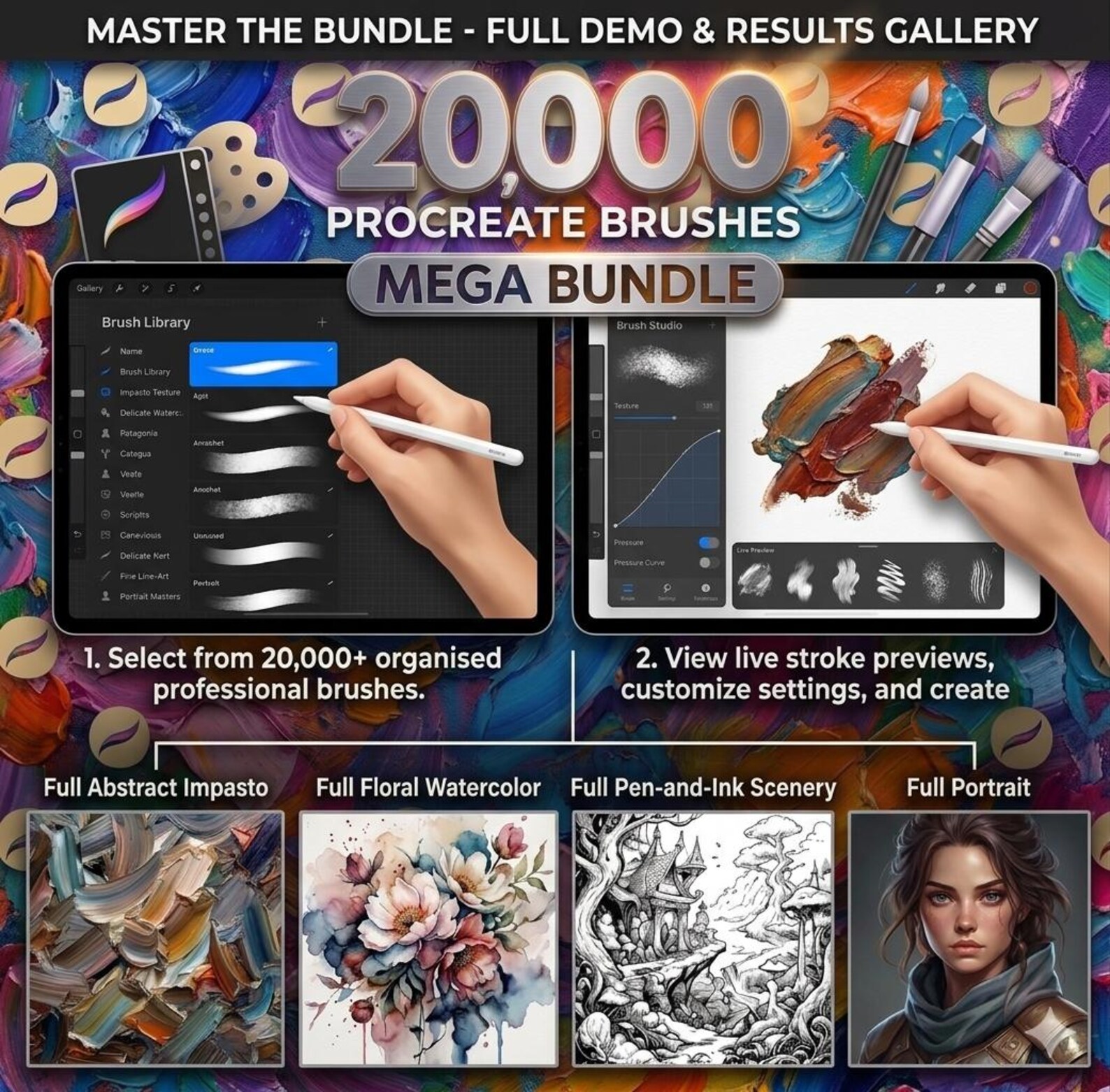 20000+ Procreate Brushes Mega Bundle (tattoo, Hair, Texture, Watercolor ...