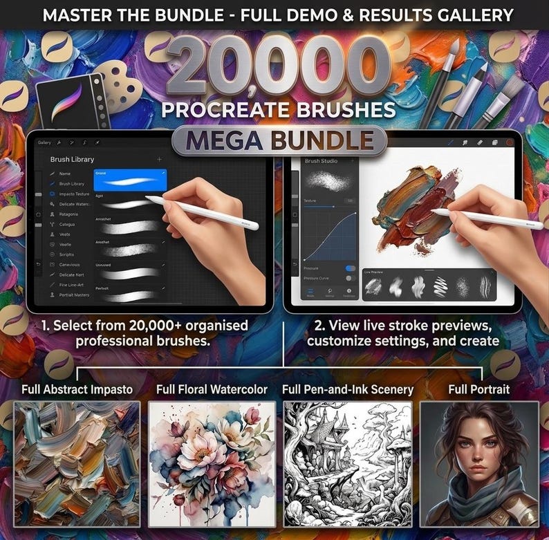 20000+ Procreate Brushes Mega Bundle (tattoo, Hair, Texture, Watercolor ...