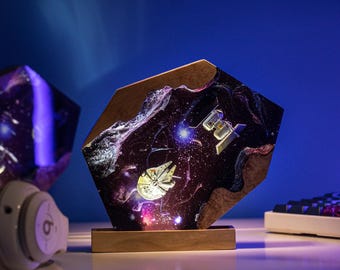 Lámpara de resina de Star Wars, Halcón Milenario y Caza TIE, luz nocturna galáctica, arte en resina epoxi, decoración de ciencia ficción para el hogar, regalos para hombres, regalo para fans de Star Wars