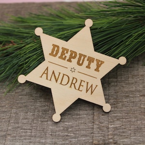 Deputy Badge, Personalized, Engraved, Ringbearer, Ring Bearer, Badge, Badges, Name, Ring Security, Rustic, Western, Wedding, Wood