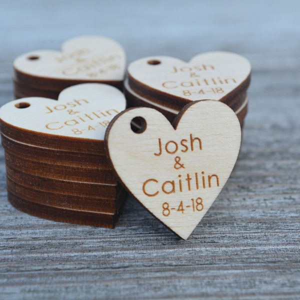 1" Hearts, Personalized Hearts, Small Hearts, Wedding Favors, Wedding Tags, Reception, Engagement, Anniversary Favors, Favor Tags, Bulk