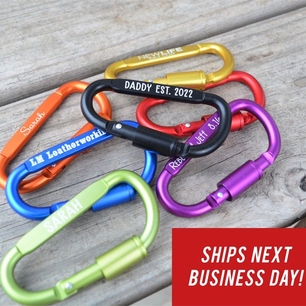 1 Personalized Carabiner Clip, Engraved Carabiner Clip, Locking Carabiner, Personalized Stocking Stuffers, Birthday Party Favors