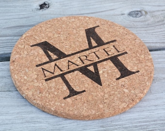 Personalized Trivet, Monogrammed Cork Trivet, Engraved Trivet, Kitchen Gift, Personalized Wedding Gift, Monogrammed Wedding Gift, 7.25 inch