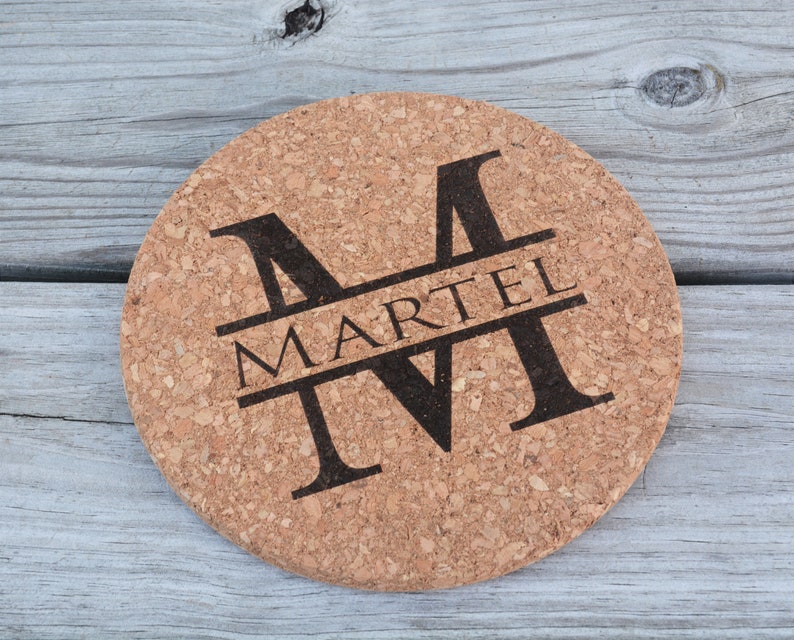 Kitchen Gift Monogrammed Cork Trivet Monogrammed Wedding Gift Engraved Trivet 7.25 inch Personalized Trivet Personalized Wedding Gift